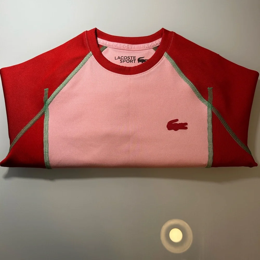 Lacoste Pink and Red Long Sleeve Cropped Sport Top - Picture 6 of 8
